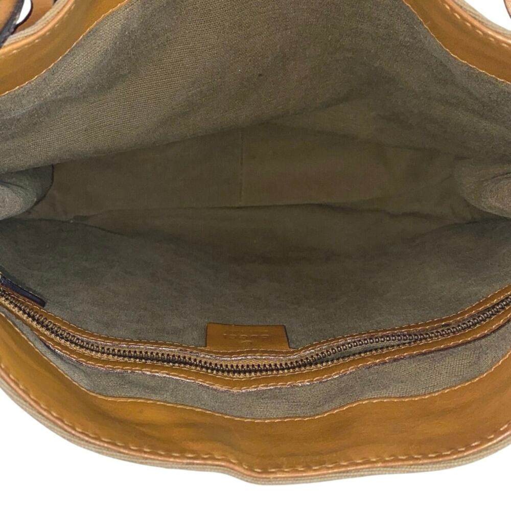 Gucci Women's Gray Green Braided Leather Straps Canvas Tote Shoulder Hand Bag - Picture 6 of 9